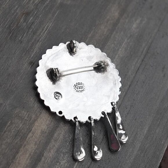 Sterling Silver Taxco Mexico Brooch/Pendant Inlay Crushed Lapis Turquoise READ - Picture 4 of 8